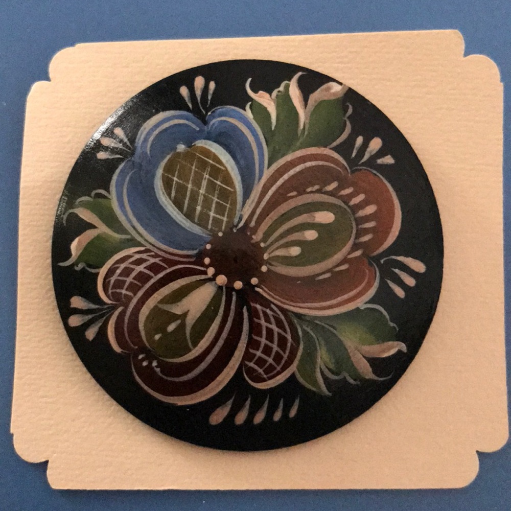 Beautiful wooden painted brooch/pin